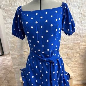 Lilly Pulitzer Blue with white polka dot skirted romper